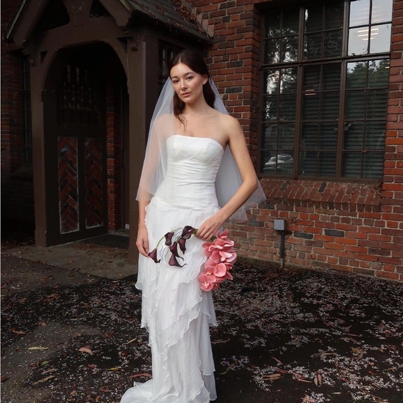 Curved Bridal Bouquet Pink Orchid and Purple Calla Lilies - Picture 2 of 10